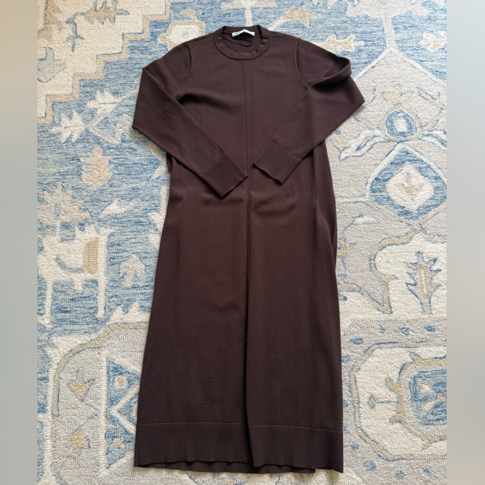 Zara Elegant Brown Long Sleeve Maxi Dress
